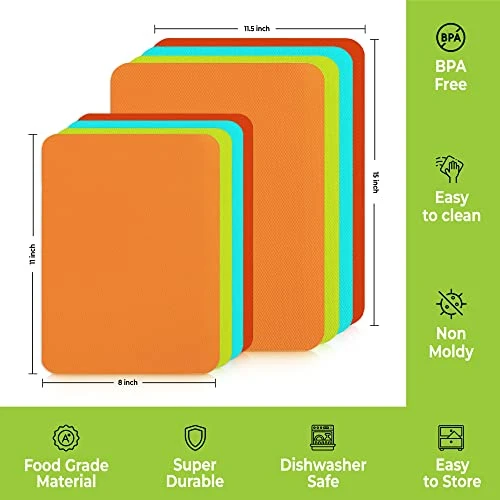 Plastic Cutting Boards For Kitchen - Color Coded Chopping Board Set - Flexible Cutting Mats For Meat & Vegetables - Dishwasher Safe, Non-Slip, BPA Free (8-Pack Multicolor, Mixed Size) 3 Plastic Cutting Boards For Kitchen - Color Coded Chopping Board Set - Flexible Cutting Mats For Meat & Vegetables - Dishwasher Safe, Non-Slip, BPA Free (8-Pack Multicolor, Mixed Size) - Image 3