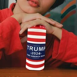 Trump 2024 Take America Back 2pcs Slim Can Cooler,Neoprene Beer Cooler Beer Holders Perfect For 12oz Slim Cans Like Red Bull, White Claw, Slim Beer And Spiked Seltzer Water (Red 2) -Peugeot Shop 41F1j798DhS
