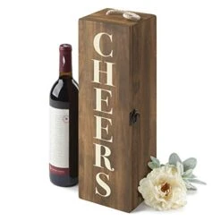 Cheers 15" Portable Wine Bottle Wood Storage Box With Latch Door And Rope Handle For Easy Carrying, 5x15