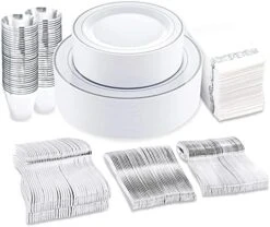 400pcs Silver Dinnerware Set,Silver Plastic Plates For Party,Disposable Wedding Dinnerware,Silver Plastic Cutlery,Silver Cups,Silver Napkins,Suit For Wedding,Birthday,Party -Peugeot Shop 41FGVqU 66L. AC