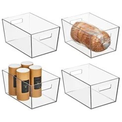 By Nate Berkus Plastic Bin With Handles | For Pantry Organization Perfect Organizer For Kitchen Storage Or Fridge From MDesign - Set Of 4, Clear