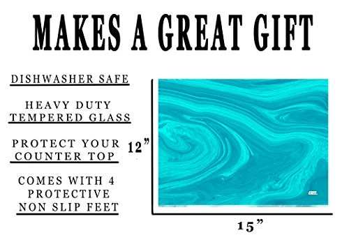 Aqua Blue Textured Marble Art Kitchen Glass Cutting Board Modern Decorative Gift Abstract Wavy Contrast Design 2 Aqua Blue Textured Marble Art Kitchen Glass Cutting Board Modern Decorative Gift Abstract Wavy Contrast Design - Image 2