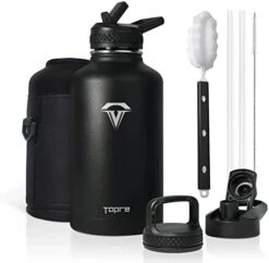 64 Oz Insulated Water Bottle, Half Gallon Vacuum Stainless Steel Sports Water Jug With 3 Lids & Brush, BPA-free Reusable Double Walled Thermos Mug Gym Keg For Sports Outdoor Camping, Black 22 64 Oz Insulated Water Bottle, Half Gallon Vacuum Stainless Steel Sports Water Jug With 3 Lids & Brush, BPA-free Reusable Double Walled Thermos Mug Gym Keg For Sports Outdoor Camping, Black -Peugeot Shop 41FWmb605oL. AC