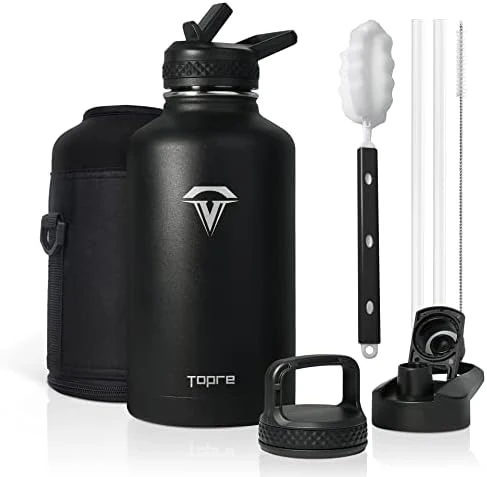 64 Oz Insulated Water Bottle, Half Gallon Vacuum Stainless Steel Sports Water Jug With 3 Lids & Brush, BPA-free Reusable Double Walled Thermos Mug Gym Keg For Sports Outdoor Camping, Black 9 64 Oz Insulated Water Bottle, Half Gallon Vacuum Stainless Steel Sports Water Jug With 3 Lids & Brush, BPA-free Reusable Double Walled Thermos Mug Gym Keg For Sports Outdoor Camping, Black - Image 9