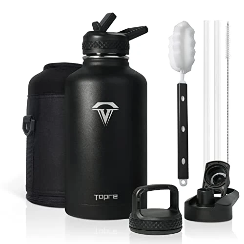 64 Oz Insulated Water Bottle, Half Gallon Vacuum Stainless Steel Sports Water Jug With 3 Lids & Brush, BPA-free Reusable Double Walled Thermos Mug Gym Keg For Sports Outdoor Camping, Black 1 64 Oz Insulated Water Bottle, Half Gallon Vacuum Stainless Steel Sports Water Jug With 3 Lids & Brush, BPA-free Reusable Double Walled Thermos Mug Gym Keg For Sports Outdoor Camping, Black