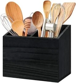 Utensil Holder For Kitchen Counter, Wood Utensil Organizer With 2 Compartments, Utensil Caddy And Silverware Organizer For Kitchen Decor, Black Kitchen Accessories -Peugeot Shop 41FXocqUBLL. AC