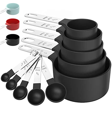 Measuring Cups & Spoons Set, Stackable Cups And Spoons, Nesting Measure Cups With Stainless Steel Handle, Kitchen Gadgets For Cooking & Baking (5+5, Black) 1 Measuring Cups & Spoons Set, Stackable Cups And Spoons, Nesting Measure Cups With Stainless Steel Handle, Kitchen Gadgets For Cooking & Baking (5+5, Black)