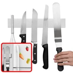 10 Inch Magnetic Knife Holder For Refrigerator, Magnetic Knife Holders For Fridge Or Kitchen Wall No Drilling, Magnet Strips For Knives & Metal Utensils, Tool Rack, Stainless Steel