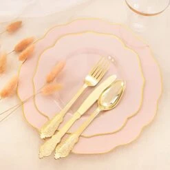 175PCS Pink Plastic Plates With Gold Disposable Silverware-Include 50 Plates 25Knives 25Forks 25Spoons 25Cups And 25Napkins-Ideal For Wedding, Party, Shower&Mother’s Day -Peugeot Shop 41FgUGyA57L