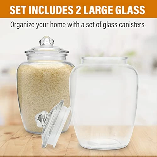 Glass Jars With Airtight Lid - Set Of 2 Large Apothecary Jar - 2 Pc Glass Jar Set – Canisters Sets For The Kitchen For Cookies, Flour, Sugar, Rice - Holds 75oz 9.5 X 5.5-inch 2 Glass Jars With Airtight Lid - Set Of 2 Large Apothecary Jar - 2 Pc Glass Jar Set – Canisters Sets For The Kitchen For Cookies, Flour, Sugar, Rice - Holds 75oz 9.5 X 5.5-inch - Image 2