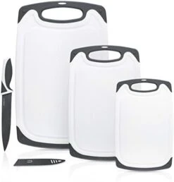 HEF GRIDS Durable Plastic Cutting Board Set, Chopping Board Thick Plastic, For Vegetable Meat Or Cheese With Non-Slip Feet And Handles With Juice Groove (GREY) -Peugeot Shop 41Fn8jJCduL. AC