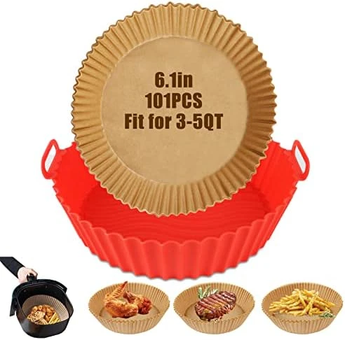 Air Fryer Liners Set, 100PCS Parchment Paper Disposable + 1PC Silicone Air Fryer Liner Reusable For Easy Bake Oven And Roaster (6.1inch, Round) 7 Air Fryer Liners Set, 100PCS Parchment Paper Disposable + 1PC Silicone Air Fryer Liner Reusable For Easy Bake Oven And Roaster (6.1inch, Round) - Image 7