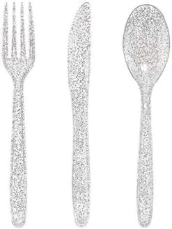 360 Gold Plastic Silverware - Disposable Gold Glitter Plastic Cutlery - Plastic Silverware Inluding: 120 Gold Forks, 120 Gold Spoons, 120 Gold Knives For Wedding/Party -Peugeot Shop 41GGxpVyFFL. AC
