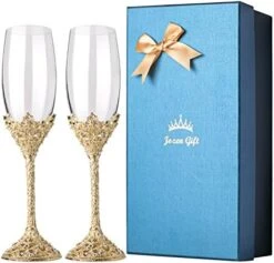 Champagne Flutes - Crystal Glass Metal Base With Crystal Stones, Set Of 2 Toasting Flute Pair, Wedding Anniversary Party Birthday Banquets And Gifts For Bride And Groom7oz -Peugeot Shop 41GKX4IYleL. AC