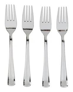 160 Disposable Plastic Silver Forks Silverware, Fancy Plastic Cutlery, Heavy Duty Quality Utensils For Catering Formal Events, Wedding, Parties, Dinner And All Other Occasions