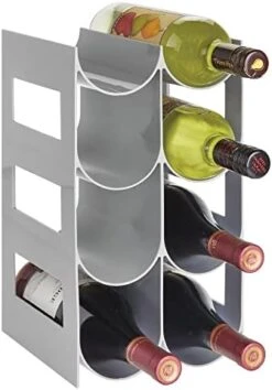 Plastic Free-Standing Water Bottle Organization/Wine Rack Storage Organizer For Kitchen Countertops, Cabinet, Bin, Pantry, Fridge, Refrigerator, 3 Tiers, 9 Bottles, Lumiere Collection - White -Peugeot Shop 41GSUxe5gUL. AC