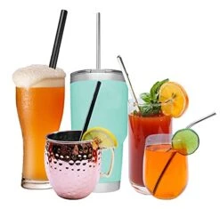 Reusable Metal Stainless Steel Straw Set Of 12 Short 6” Cocktail 8.5” Smoothie And 10.5” Tumbler Drinking Straws Black And Silver Home Bar Backyard Essentials -Peugeot Shop 41GVQ8a9HrS