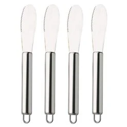 Wide Butter Spreader Knife Set 4-Piece Stainless Steel Cheese Knife Serrated Edge Sandwich Condiment Jam Bread Cream Knives 7.8-inch