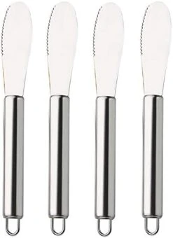 Wide Butter Spreader Knife Set 4-Piece Stainless Steel Cheese Knife Serrated Edge Sandwich Condiment Jam Bread Cream Knives 7.8-inch -Peugeot Shop 41GXbGRcXkL. AC