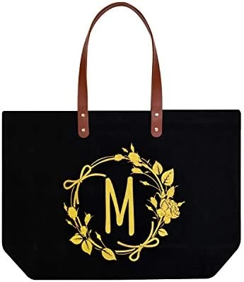 ELEGANTPARK Personalized Birthday Gifts For Women Mom Friend Sister Teacher Appreciation Gifts Monogrammed Gifts Initial Tote Bag Present Bag Black Canvas Tote Bag With Pocket Gold Letter I 13 ELEGANTPARK Personalized Birthday Gifts For Women Mom Friend Sister Teacher Appreciation Gifts Monogrammed Gifts Initial Tote Bag Present Bag Black Canvas Tote Bag With Pocket Gold Letter I - Image 13