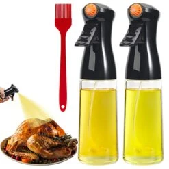 210ml Glasses Oil Sprayer - 2pcs Olive Oil Sprayer With Brush 7 OZ Oil Sprayer For Cooking Mist Oil Spray Bottle For Kitchen Air Fryer, Salad, Baking, Grilling, Frying, Black
