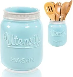 Wide Mouth Mason Utensil Holder - Large Ceramic Kitchen Utensil Holder - Rustic Farmhouse Caddy Organizer For Cooking Utensils, Spatula, Accessories - Beautiful Farm House Countertop Crock Decor -Peugeot Shop 41GdxhE3dSL. AC