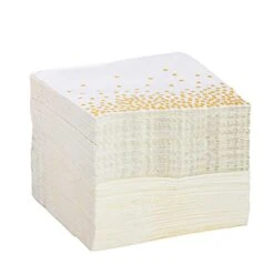 100 Pack Disposable White And Gold Paper Cocktail Napkins For Wedding Reception, Polka Dot Party Supplies (5 X 5 In) -Peugeot Shop 41GgJ2beruL