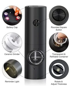 Electric Pepper And Salt Grinder Set, Battery Powered Adjustable 5 Levels Of Coarseness Black Pepper Grinder Mill With Stand, Automatic Grinding With LED Light For BBQ Resturant Kitchen