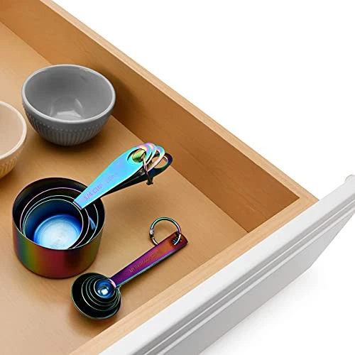 Rainbow Metal Measuring Cups And Spoons Set (9 Piece, Titanium-Coated Stainless Steel) – Iridescent Kitchen Accessories – Neo Chrome, Oil Slick Décor – Unique Housewarming, Bridal Shower, Wedding Gift 4 Rainbow Metal Measuring Cups And Spoons Set (9 Piece, Titanium-Coated Stainless Steel) – Iridescent Kitchen Accessories – Neo Chrome, Oil Slick Décor – Unique Housewarming, Bridal Shower, Wedding Gift - Image 4