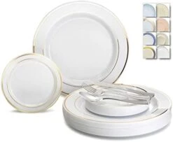 " OCCASIONS " 600 Pcs Set & 120 Guest Wedding Disposable Plastic Plate & Silverware Combo Set (Ivory & Gold Rim Plates, Gold Silverware) 20 " OCCASIONS " 600 Pcs Set & 120 Guest Wedding Disposable Plastic Plate & Silverware Combo Set (Ivory & Gold Rim Plates, Gold Silverware) -Peugeot Shop 41Gs22G5o L. AC