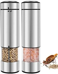 Electric Salt And Pepper Grinder Set Battery Operated, Automatic Refillable Stainless Steel Salt Grinder, 70ml Pepper Container, One Hand Operation, LED Light, Adjustable Coarseness, 2 Pack -Peugeot Shop 41Gv302owGL. AC