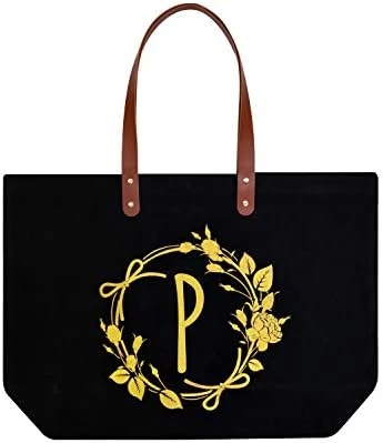 ELEGANTPARK Personalized Birthday Gifts For Women Mom Friend Sister Teacher Appreciation Gifts Monogrammed Gifts Initial Tote Bag Present Bag Black Canvas Tote Bag With Pocket Gold Letter I 10 ELEGANTPARK Personalized Birthday Gifts For Women Mom Friend Sister Teacher Appreciation Gifts Monogrammed Gifts Initial Tote Bag Present Bag Black Canvas Tote Bag With Pocket Gold Letter I - Image 10