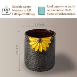 Tensil Crock, Kitchen Utensil Holder, Ceramic Utensil Holder For Countertop, Cooking Utensil Holder For Kitchen Sunflower Decor Large Kitchen Spatula Holder -Peugeot Shop 41H1uIsJ0sL