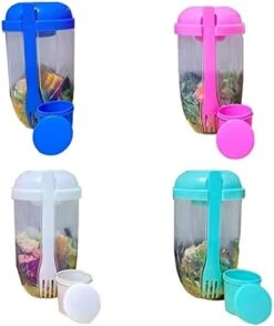 Keep Fit Salad Meal Shaker Cup,Salad Container For Lunch, Portable Fruit And Vegetable Salad Cups Container With Fork & Salad Dressing Holder (4Pcs-Mix) -Peugeot Shop 41H5swAy6aL. AC