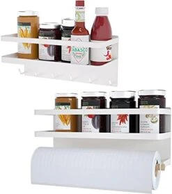 Magnetic Spice Rack For Refrigerator,Magnetic Paper Towel Holder,Heave Duty Spice Storage For Fridge,Magnetic Shelf For Kitchen Organizer (White, 2 Pack Combination Set) -Peugeot Shop 41H8wn5fNJS. AC