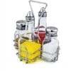 22209 Holder With 2 Square Salt And Pepper Shakers And 2 Oil And Vinegar Cruets (Clear, 5 OZ)