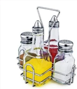 22209 Holder With 2 Square Salt And Pepper Shakers And 2 Oil And Vinegar Cruets (Clear, 5 OZ) -Peugeot Shop 41HL8RfFyqL. AC 1