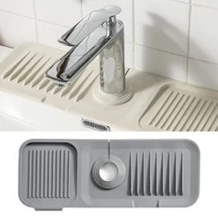 Silicone Sink Faucet Mat For Kitchen & Bathroom Sink Splash Guard Faucet Sink Water Draining Pad Countertop Protection Rubber Drying Mat Faucet Water Drip Catcher Tray Pad Faucet Absorbent Mat, Grey