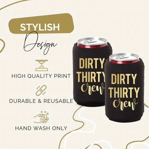 Irty Thirty Crew Can Coolers, 30th Birthday Party Coolies, Set Of 12, Black/White And Gold Thirtieth Birthday Cup Coolers, Perfect For Birthday Parties, Birthday Decorations (Black, Regular) 1 Irty Thirty Crew Can Coolers, 30th Birthday Party Coolies, Set Of 12, Black/White And Gold Thirtieth Birthday Cup Coolers, Perfect For Birthday Parties, Birthday Decorations (Black, Regular)