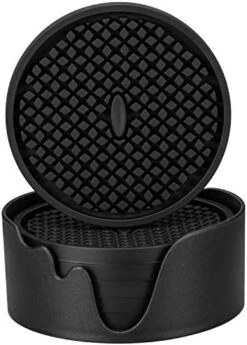 Silicone Coasters [6 Pack] Thickened Drink Coasters With Holder - Cup Mat - Non-Slip, Non-Stick, Stay Put, Deep Tray - Prevents Furniture And Tabletop Damages(Black) -Peugeot Shop 41HhLhNGkgL. AC