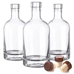 Nordic Bottles - 3 Pack - 375ml (12oz.) Bottles With Dark Wood Bar Top Cork Caps