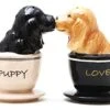 Pacific Trading Kissing Cocker Spaniel Pups In Tea Cups Magnetic Salt And Pepper Shakers Set