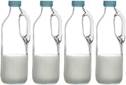 2 Pc 47oz Clear Glass Milk Bottles Glass Pitcher With Handle And Lids - Airtight Milk Container For Refrigerator Jug Water Juice Heavy Milk Bottle Liquid Containers For Kitchen -Peugeot Shop 41I70jPnzKL. AC