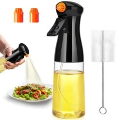 Olive Oil Sprayer For Cooking- 200ml Rotatable Nozzle Olive Oil Spray Bottle Premium Oil Mister With Brush Oil Spritzer For Air Fryer, BBQ, Salad, Baking,Grilling Kitchen Gadgets(Black)