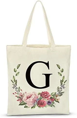 Personalized Floral Initial Tote Bag For Women Canvas Tote Bags Reusable Grocery Bags Shopping Bags 9 Personalized Floral Initial Tote Bag For Women Canvas Tote Bags Reusable Grocery Bags Shopping Bags - Image 9