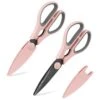 Set Of 2 Kitchen Scissors- Stainless Steel Kitchen Shears, Cooking Scissors For Cutting Meat, Chicken, Herbs And Produce With Blade Cover And Soft Grip Handles - Pink