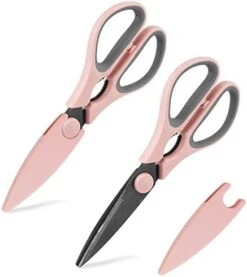 Set Of 2 Kitchen Scissors- Stainless Steel Kitchen Shears, Cooking Scissors For Cutting Meat, Chicken, Herbs And Produce With Blade Cover And Soft Grip Handles - Pink -Peugeot Shop 41IMVsMw2xL. AC