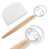 Pack Of Danish Dough Whisk With Dough Scrapper, Stainless Steel Ring Bread Whisk With Wooden Handle Dough Mixer Hand Tool, Danish Whisk For Dough, Dutch Whisk For Cake, Pizza 13 Inch