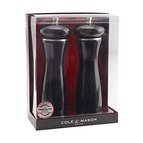 Cole & Mason Precision Sherwood Black Gloss Salt And Pepper Mill Gift Set, Wood, 20 Cm 2 Cole & Mason Precision Sherwood Black Gloss Salt And Pepper Mill Gift Set, Wood, 20 Cm - Image 2