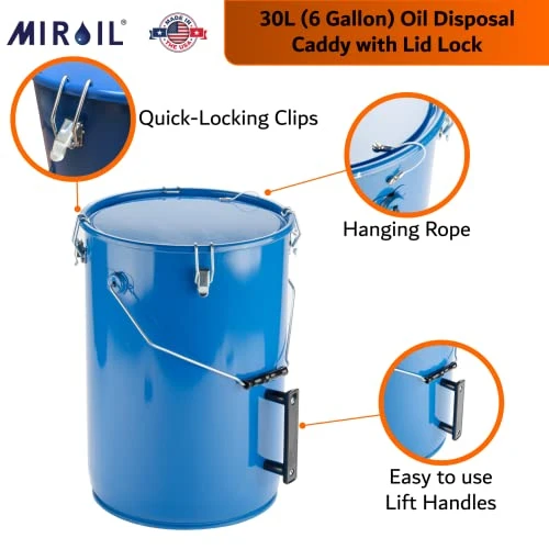 30L 6 Gallon Oil Disposal Caddy With Lid Lock | Safe Storage & Transport Of Up To 6 Gal Of Polishing / Frying Oil | Utility Pail With Heat Shield Fitted Handle | Food Compatible Interior Coating 2 30L 6 Gallon Oil Disposal Caddy With Lid Lock | Safe Storage & Transport Of Up To 6 Gal Of Polishing / Frying Oil | Utility Pail With Heat Shield Fitted Handle | Food Compatible Interior Coating - Image 2